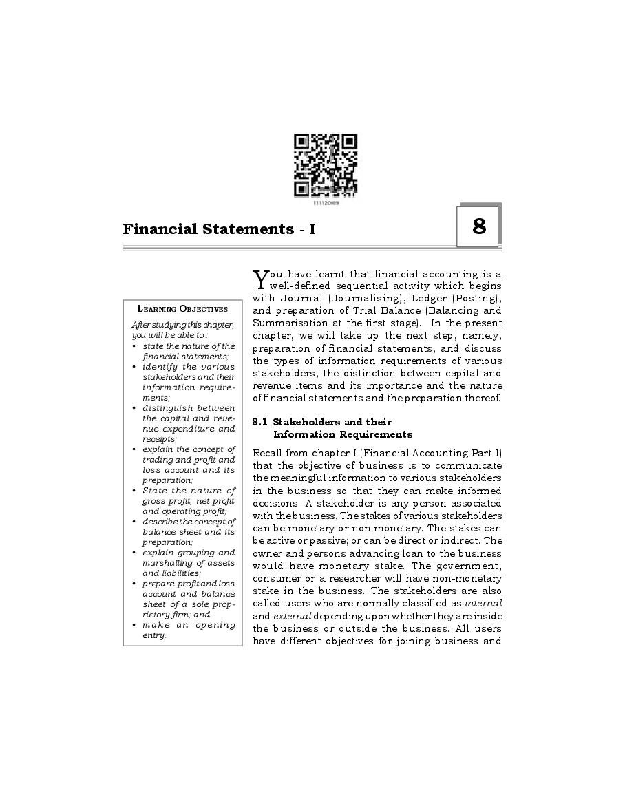 NCERT Book Class 11 Accountancy Chapter 8 Financial Statements – I - Page 1