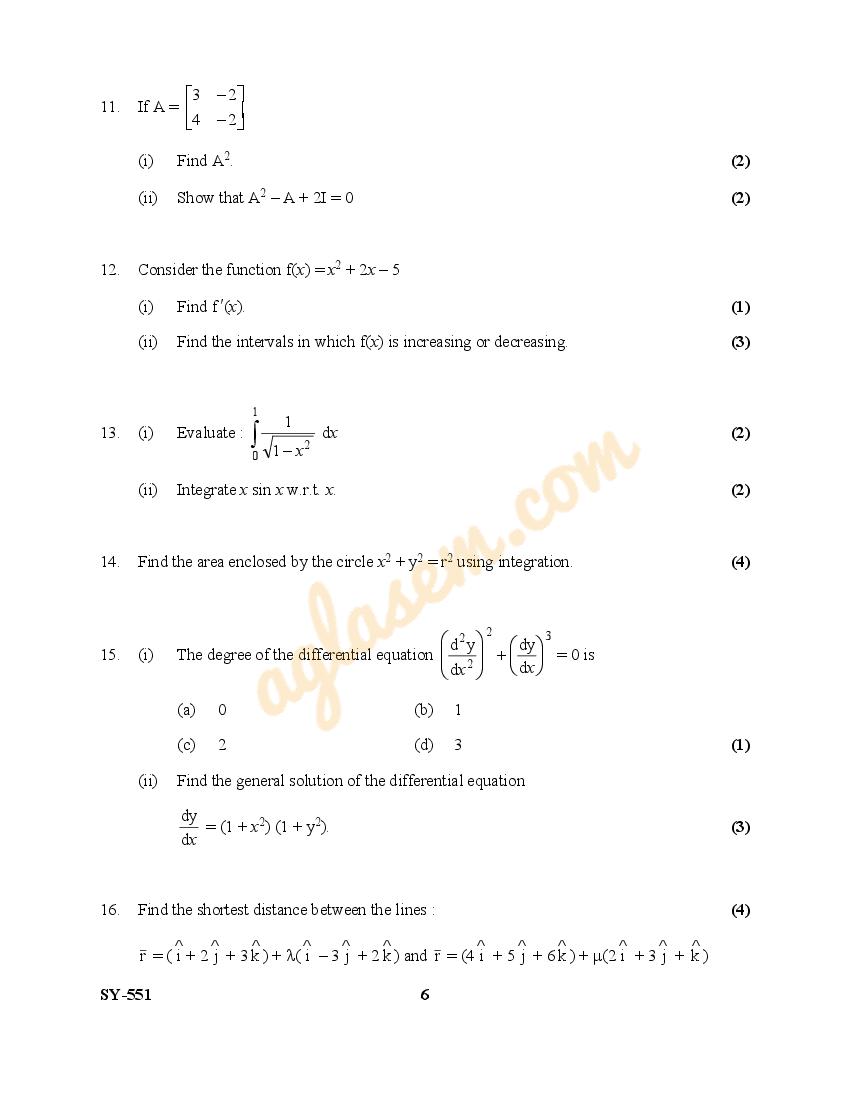 Kerala Plus Two Mathematics (Commerce) Question Paper 2023 (PDF)