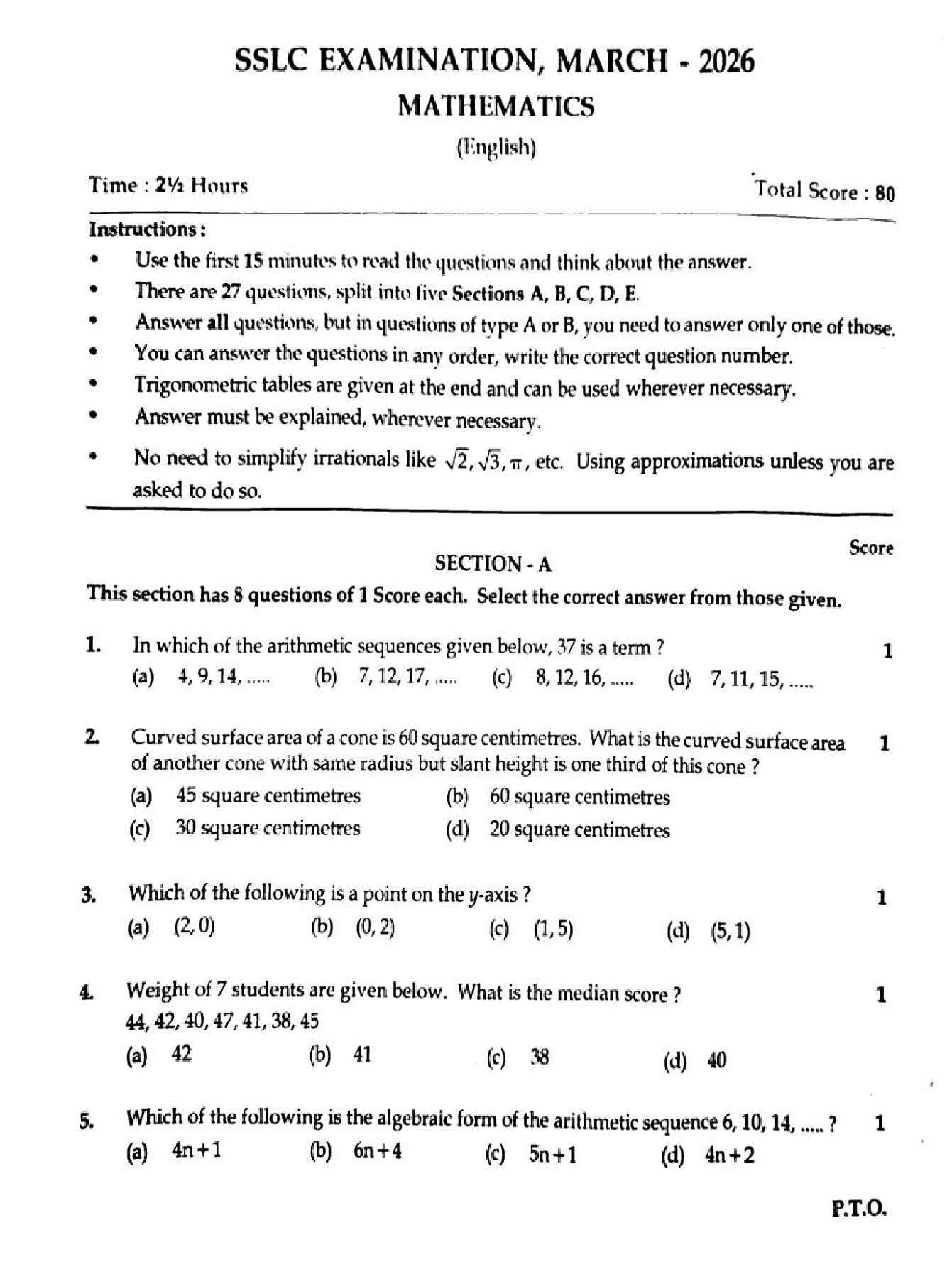 Kerala SSLC Maths Question Paper 2026 PDF – Download Previous Year Papers 2025, 2024
