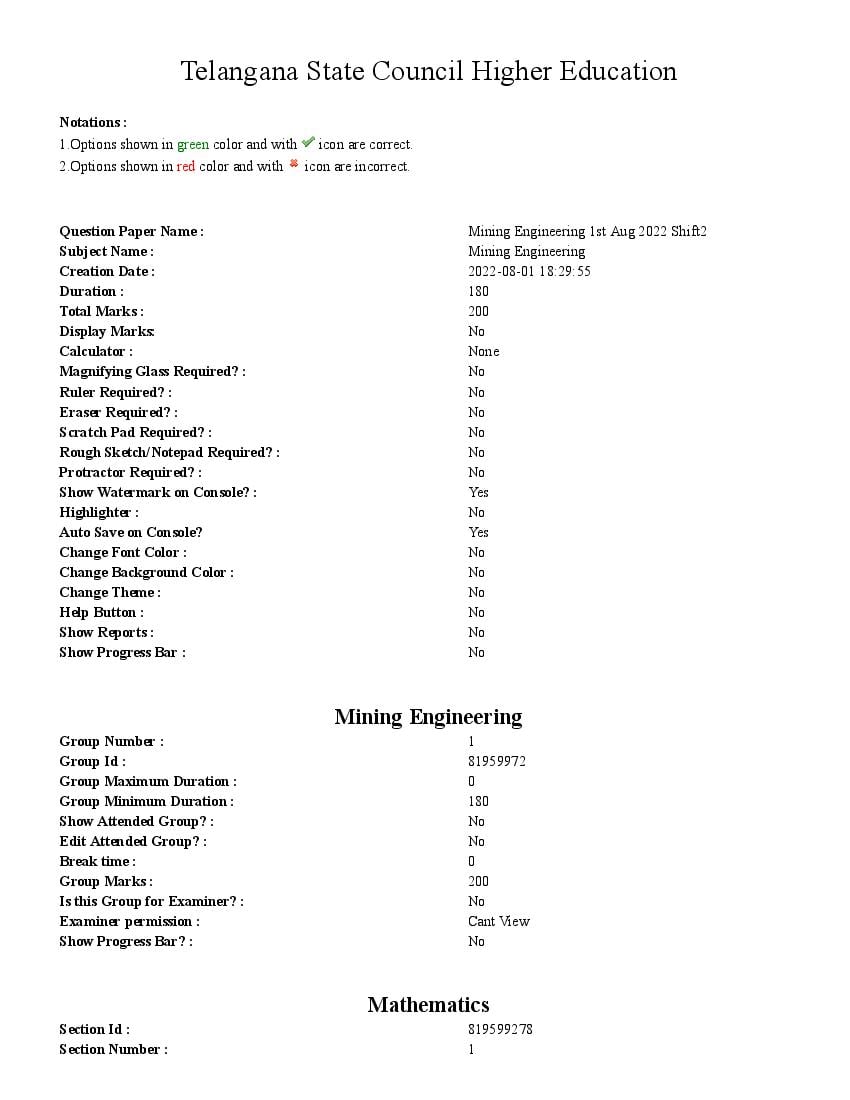 TS ECET 2022 Question Paper Mining Engineering (MIN) - Page 1