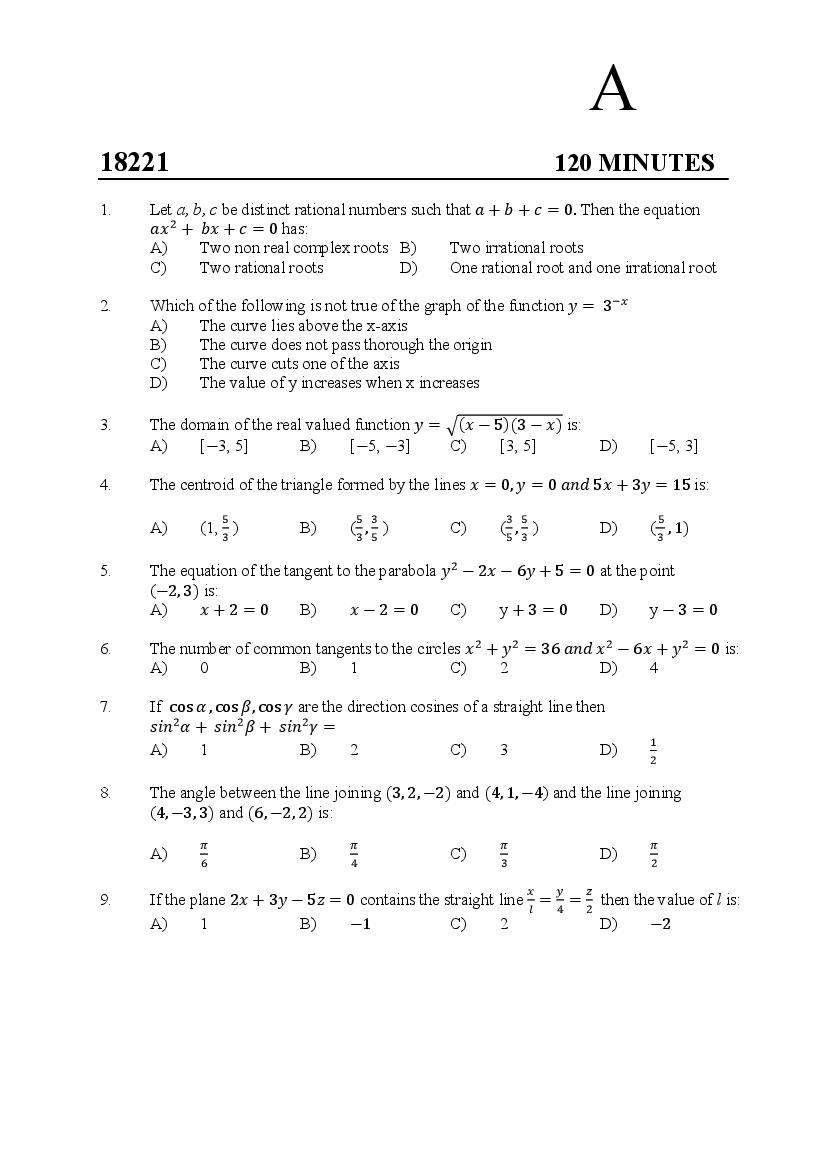 Kerala SET 2018 Feb Question Paper Mathematics - Page 1 of 11