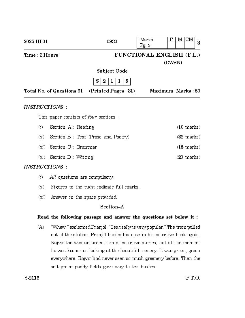 Goa Board Class 10 Question Paper 2025 Functional English FL - Page 1 of 27
