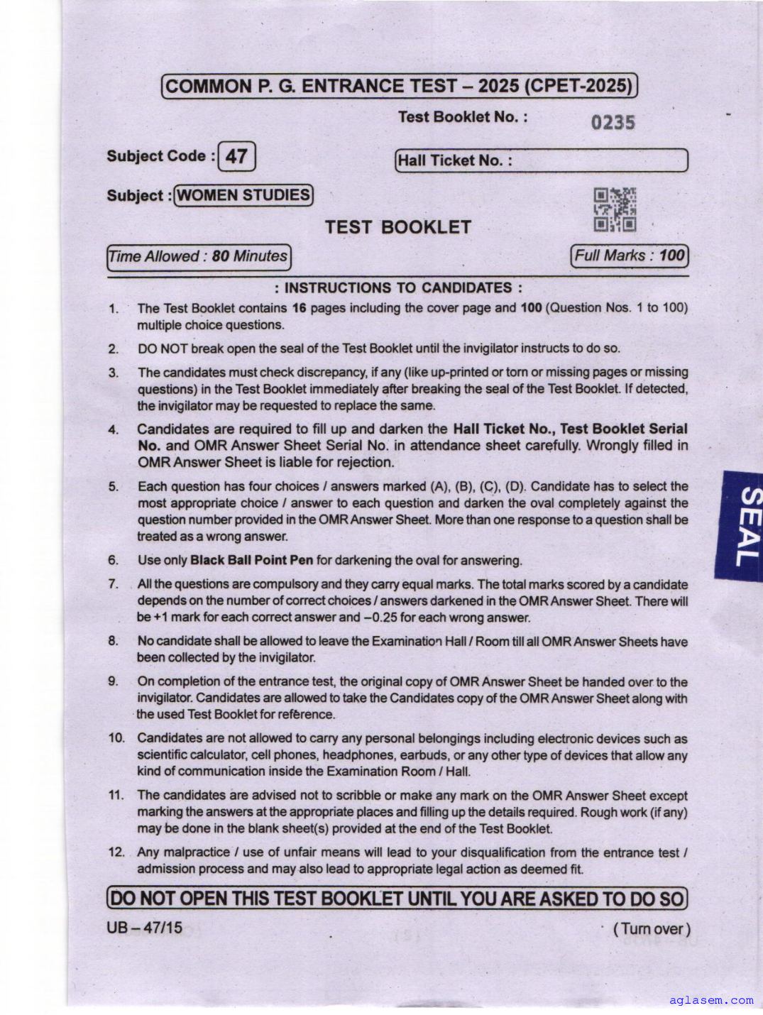 Odisha CPET 2025 Question Paper Women Studies - Page 1 of 16