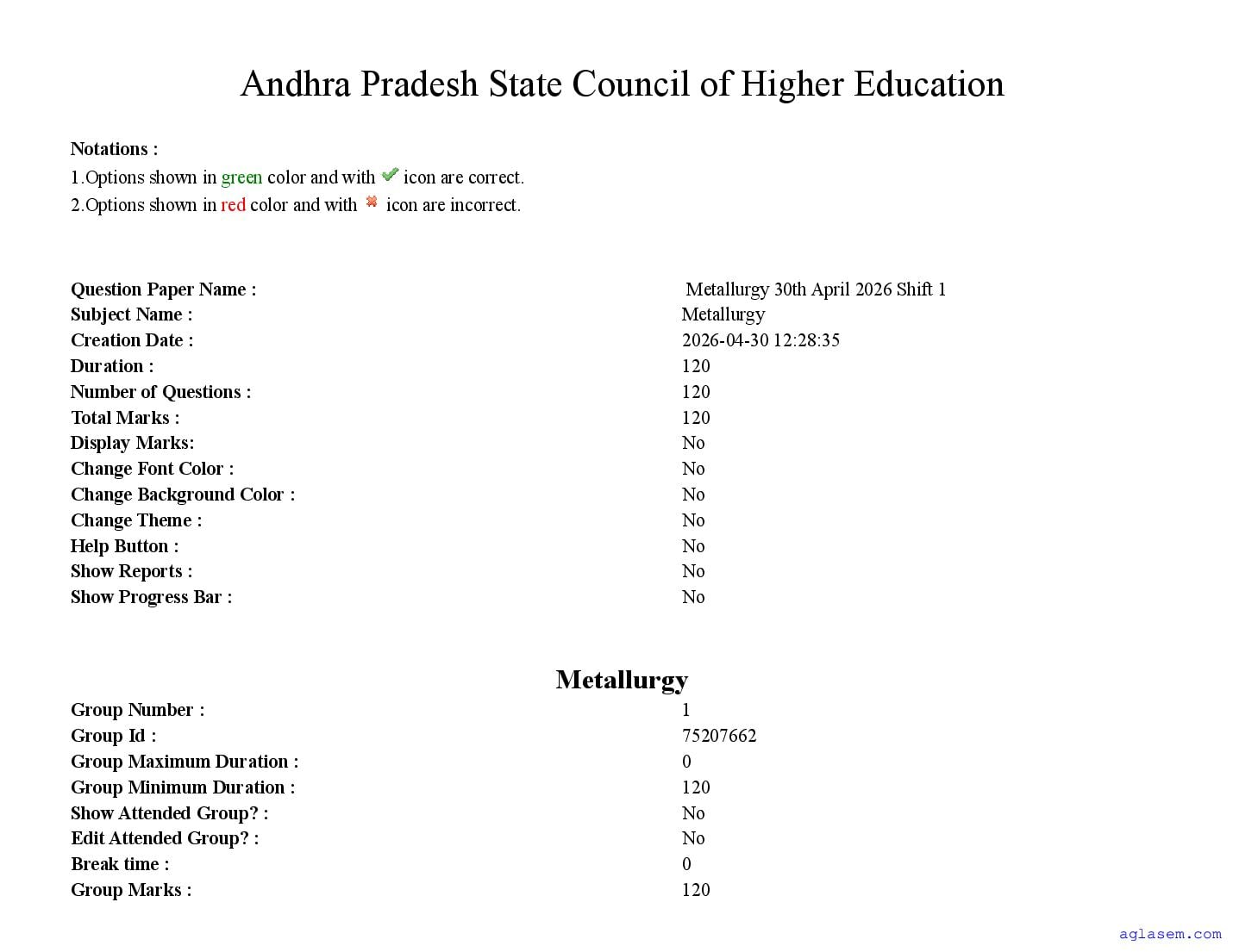 AP PGECET 2026 Question Paper for Metallurgy - Page 1 of 68