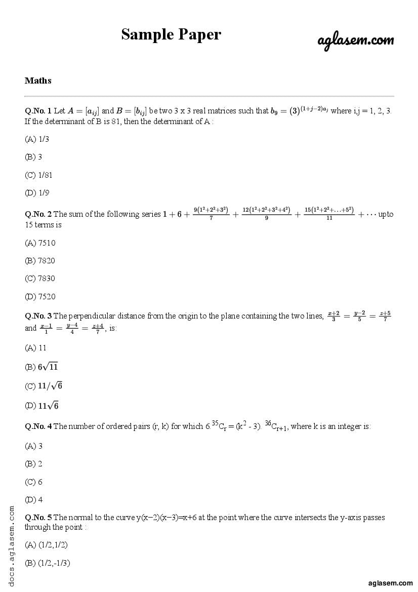 Assam CEE 2023 Sample Paper Maths - Page 1