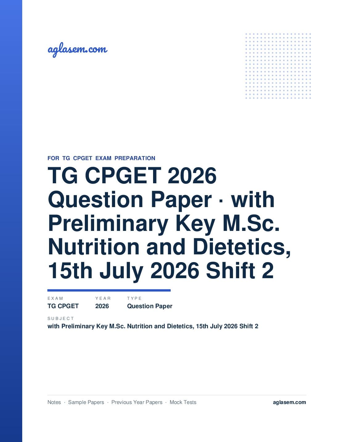 TG CPGET 2026 Question Paper with Preliminary Key M.Sc. Nutrition and Dietetics, 15th July 2026 Shift 2 - Page 1 of 27