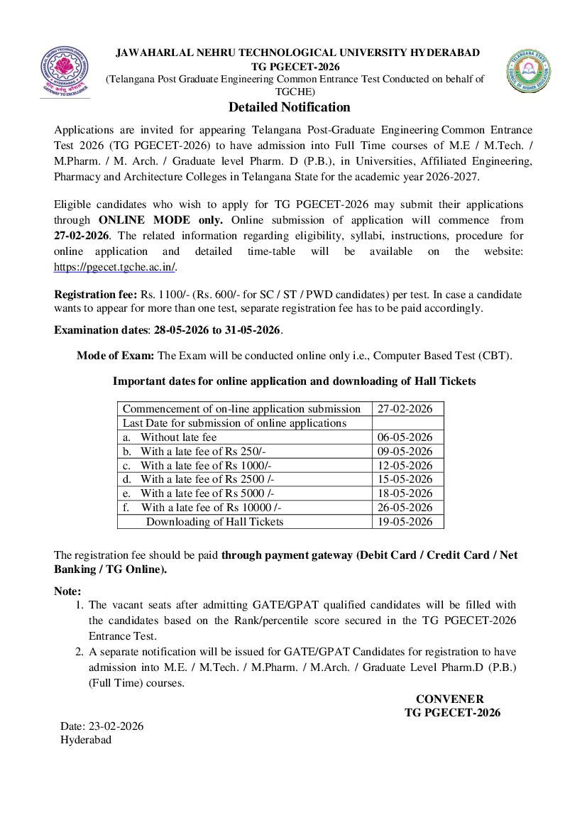TG PGECET 2026 Detailed Notification - Page 1