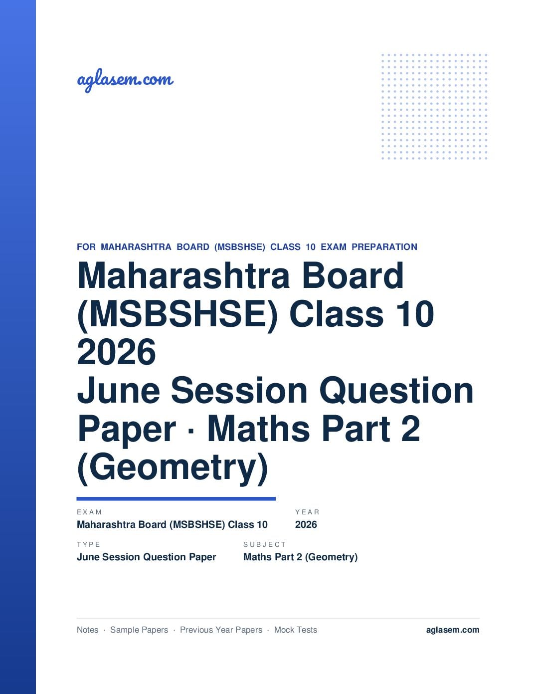 MH 10th Question Paper June 2026 Maths Part 2 (Geometry) - Page 1 of 7