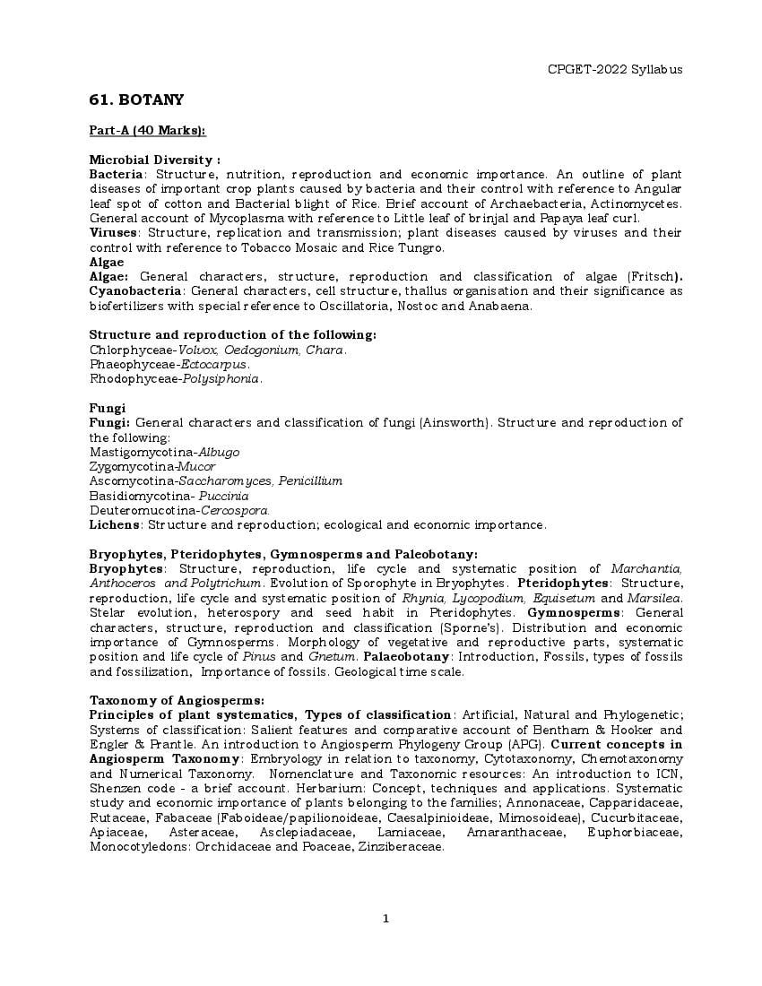 TS CPGET 2022 Syllabus M.Sc Botany - Page 1