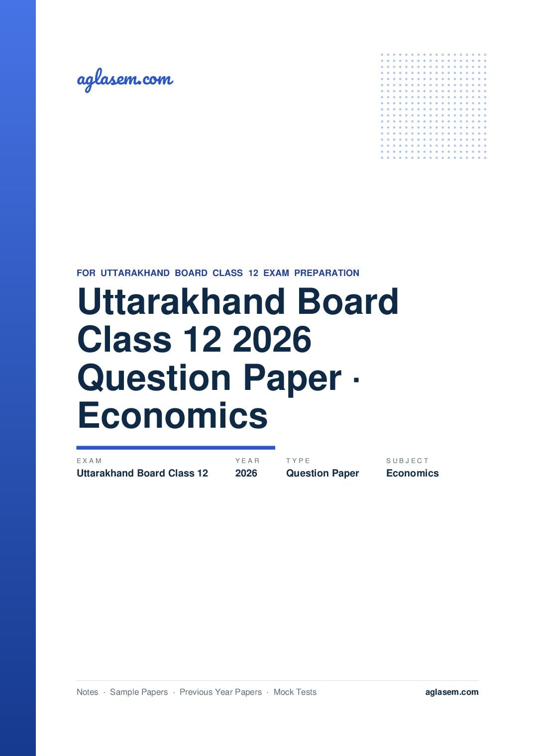 Uttarakhand Board Class 12 Question Paper 2026 For Economics - Page 1 of 9