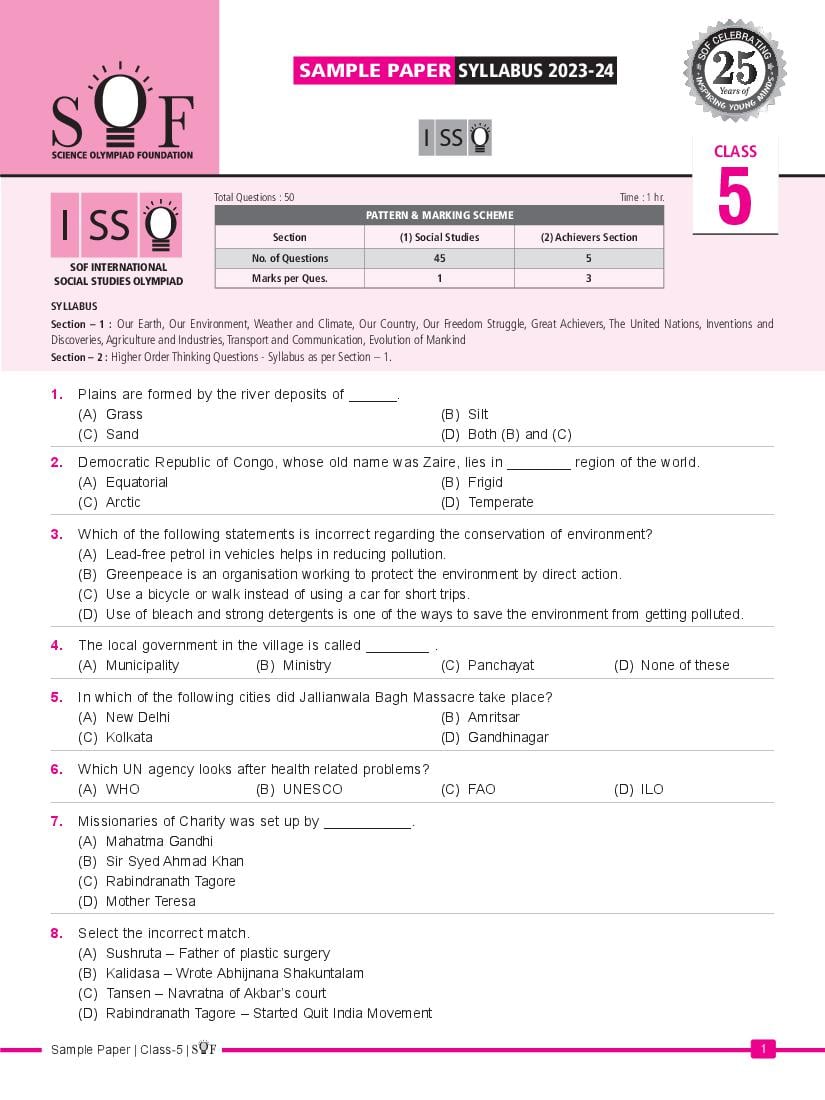 SOF ISSO Sample Papers 2024 Class 5 - Page 1