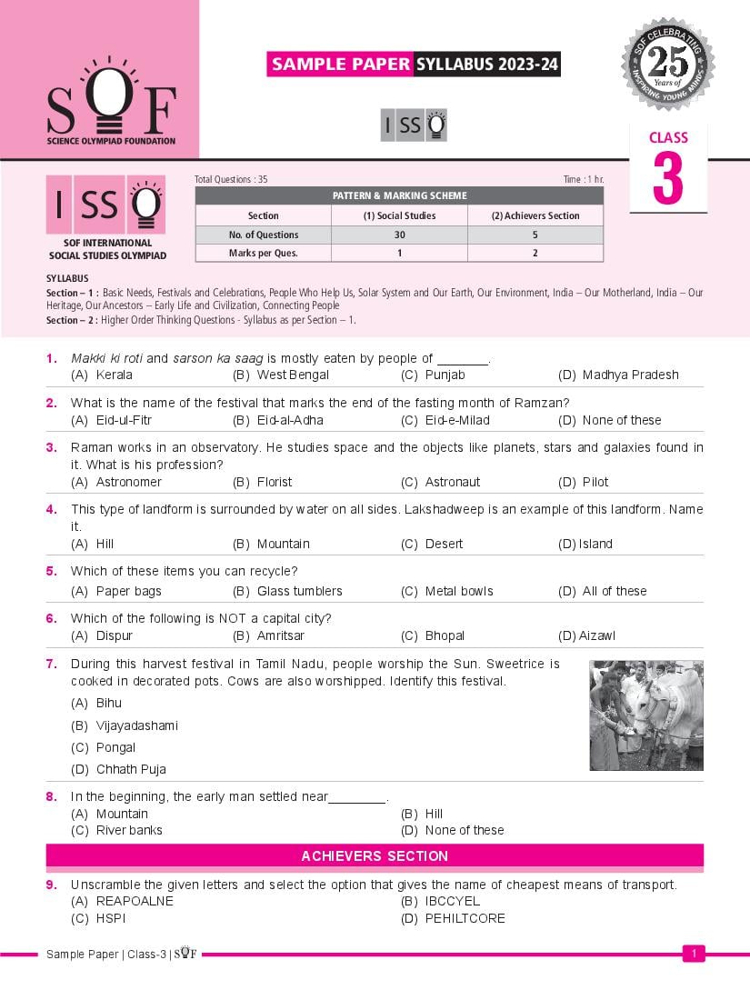 SOF ISSO Sample Papers 2024 Class 3 - Page 1