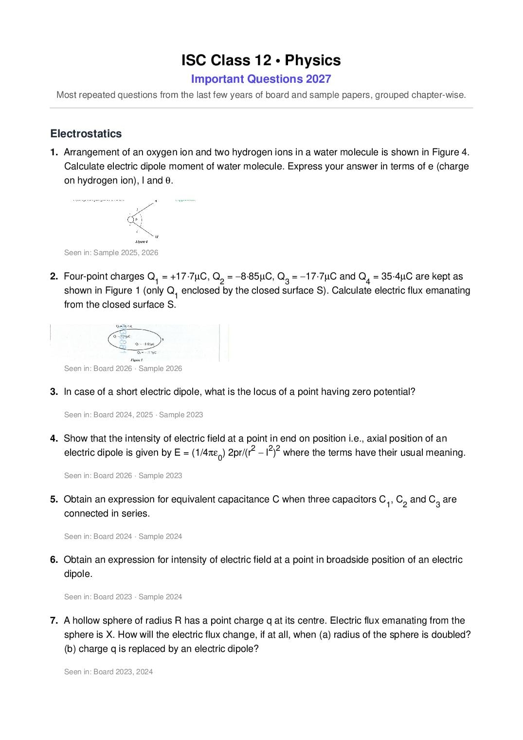 ISC Class 12 Important Questions 2027 Physics - Page 1 of 13