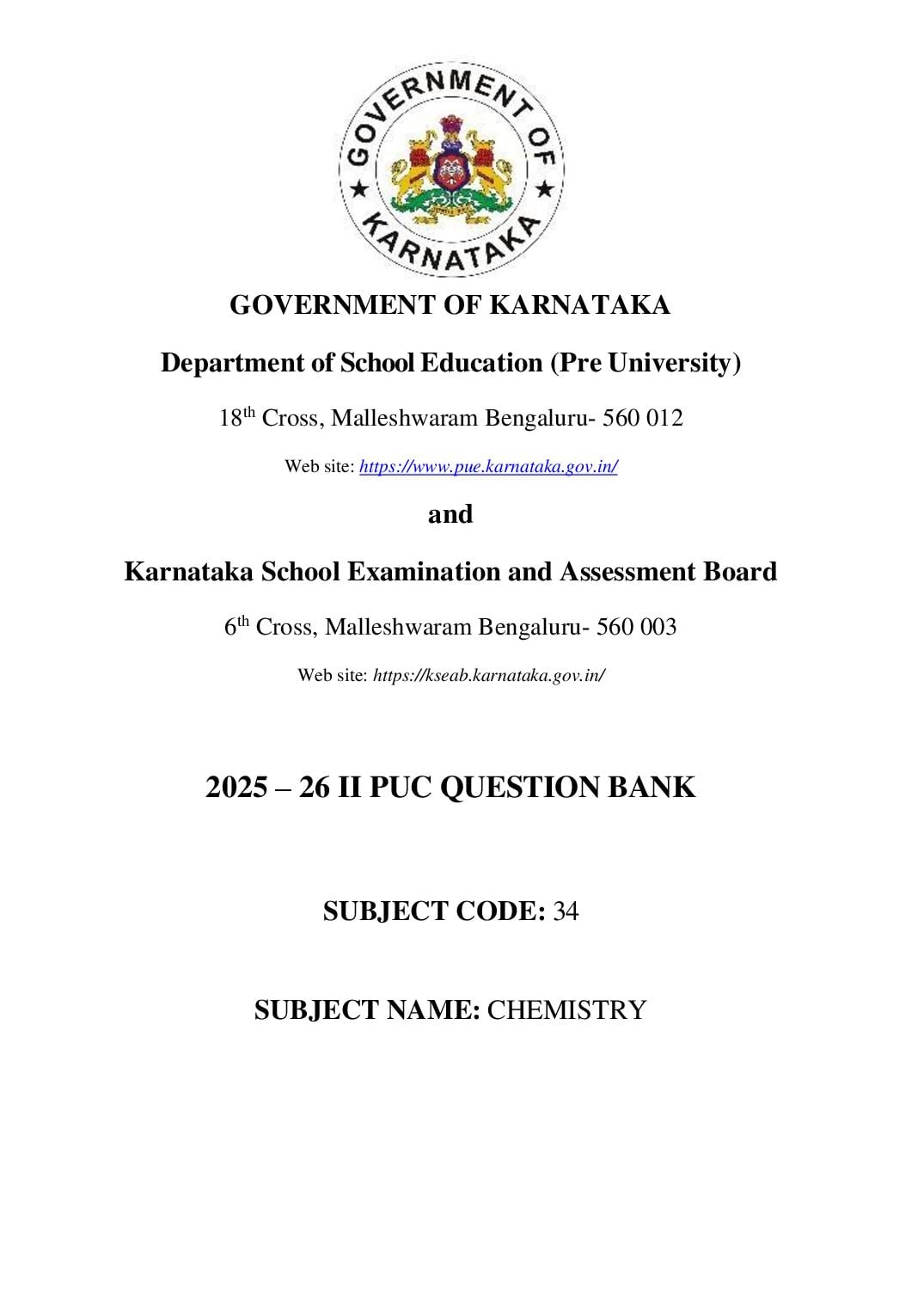 Karnataka 2nd PUC Question Bank 2026 Chemistry - Page 1 of 252
