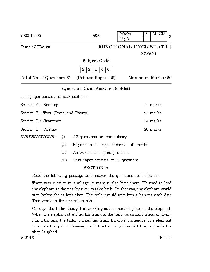 Goa Board Class 10 Question Paper 2025 Functional English TL - Page 1 of 19