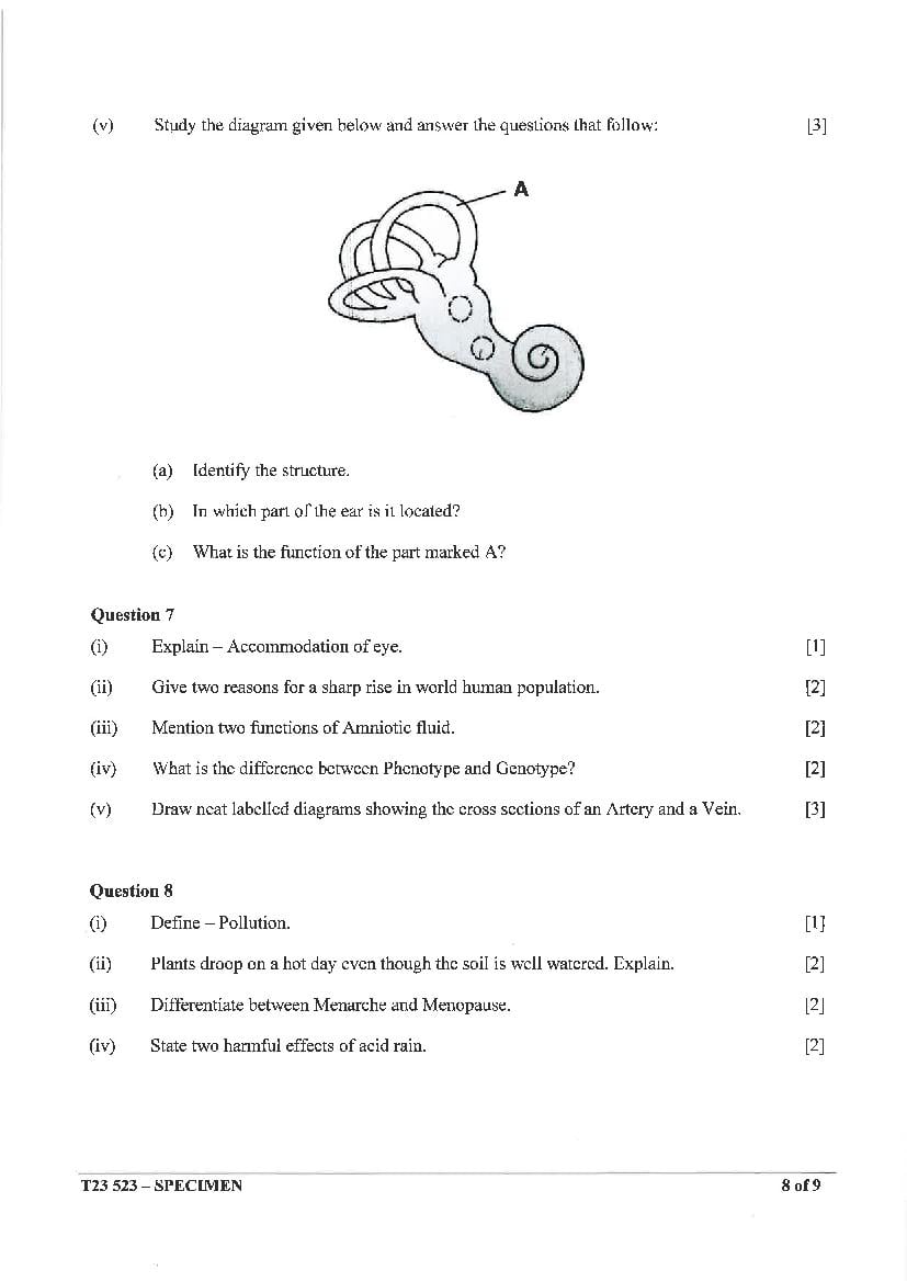 ICSE Biology Specimen Paper 2023 (PDF) - CISCE Class 10 Science Paper 3 ...