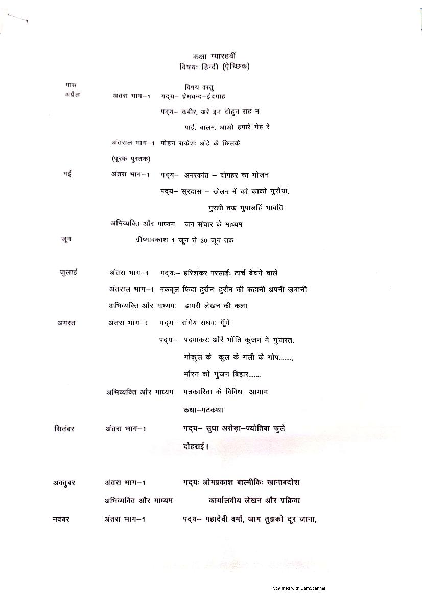 HBSE Class 11 Syllabus 2021 Hindi Elective - Page 1