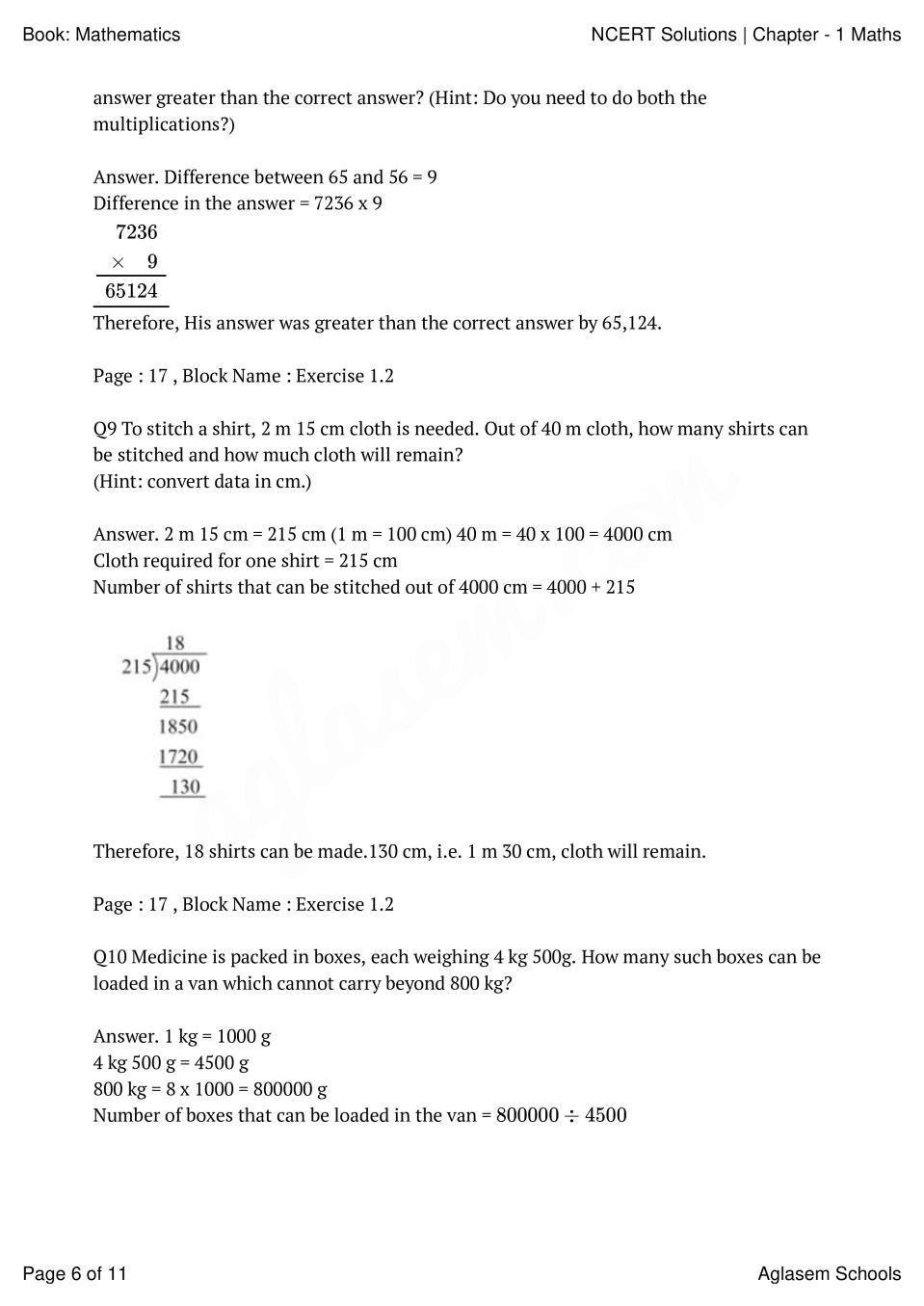 case study questions for class 6 maths chapter 1