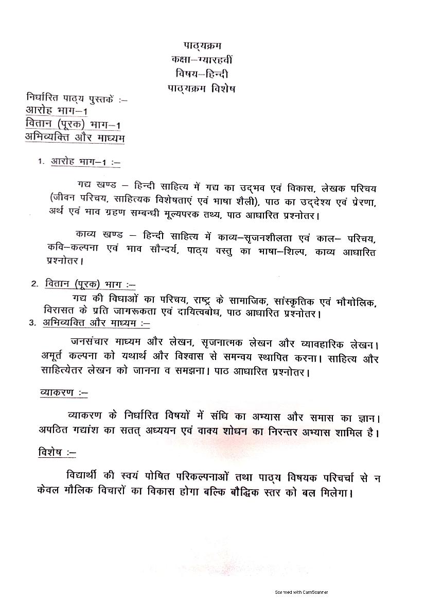 HBSE Class 11 Syllabus 2021 Hindi - Page 1