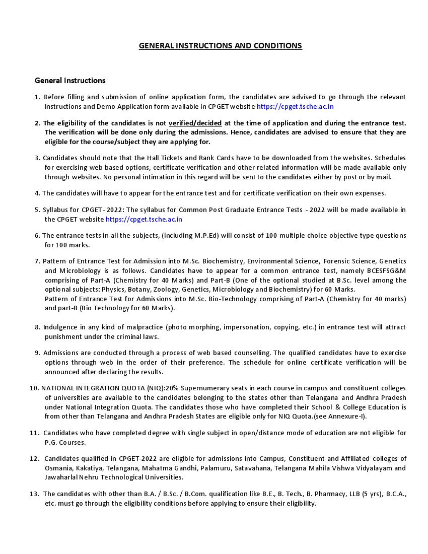 TS CPGET 2022 Instructions - Page 1