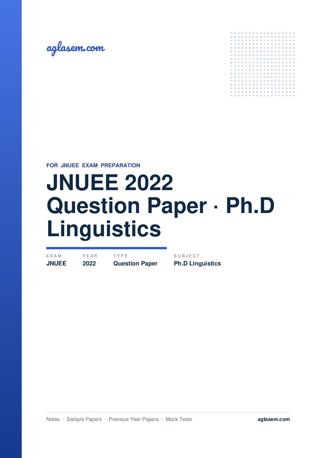 JNUEE 2022 Question Paper Ph.D Linguistics - Page 1 of 44