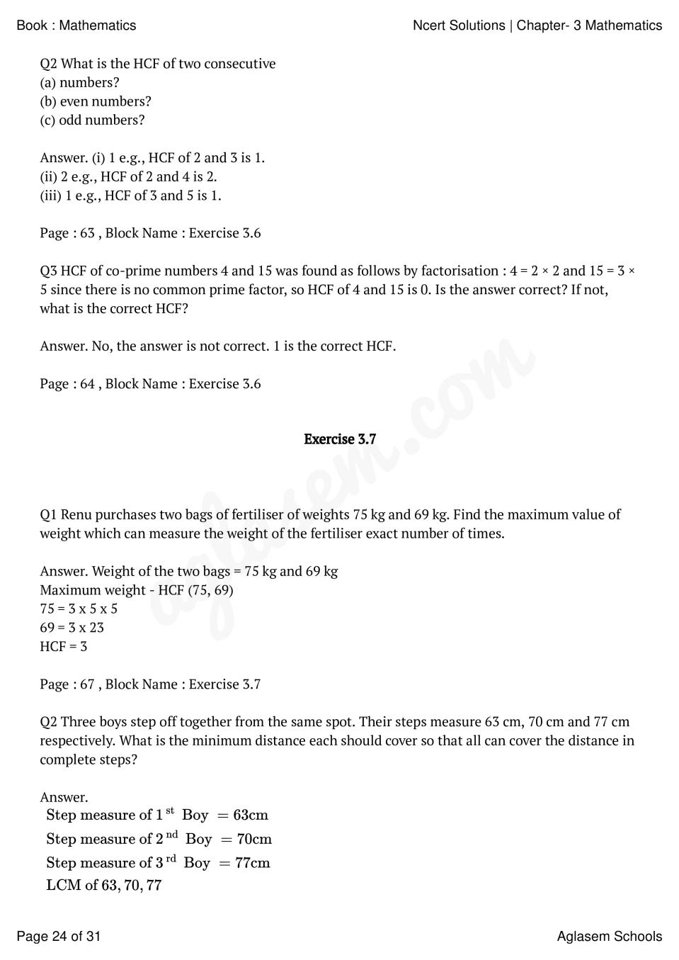 assignment for class 6 maths chapter 3