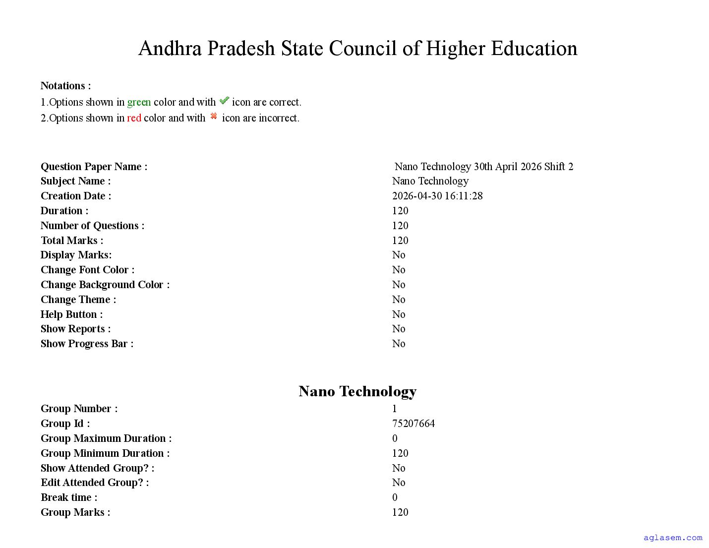 AP PGECET 2026 Question Paper for Nano Technology - Page 1 of 68