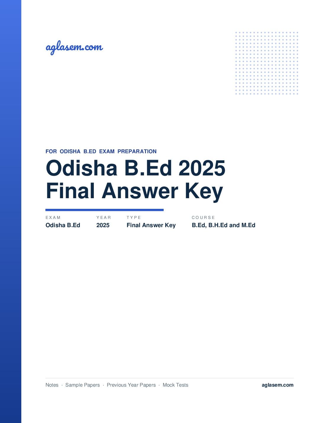 Odisha B.Ed 2025 Answer Key (Final) for B.Ed, B.H.Ed and M.Ed - Page 1 of 8
