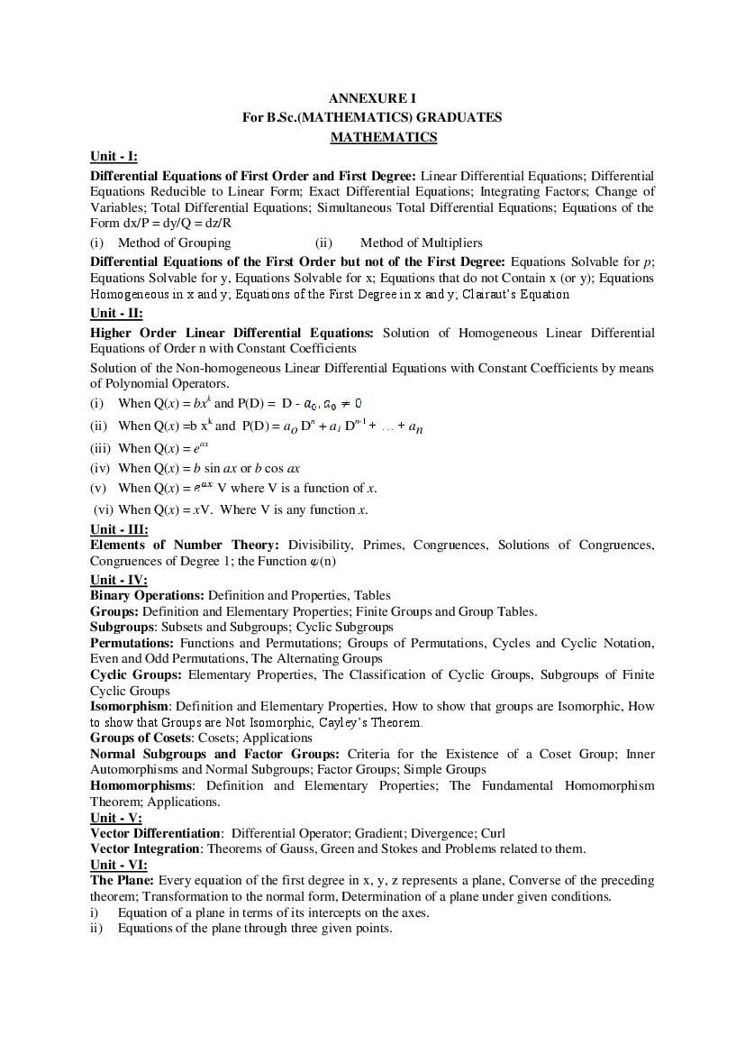 AP ECET 2022 Syllabus for Mathematics (For Bsc Graduates) - Page 1