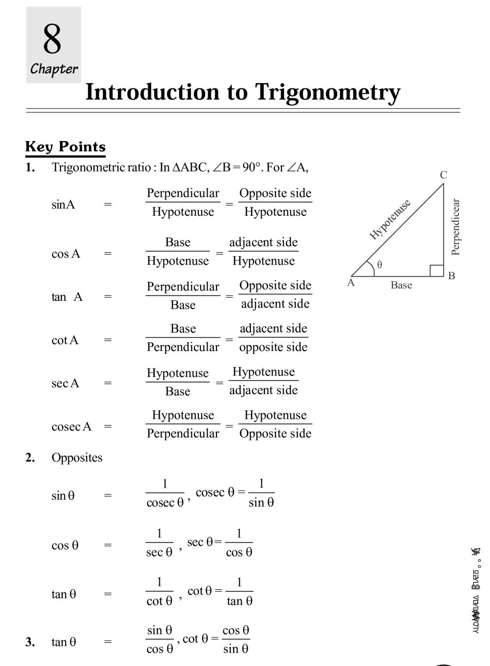 Class 10 Maths Introduction To Trigonometry Notes All Important Notes