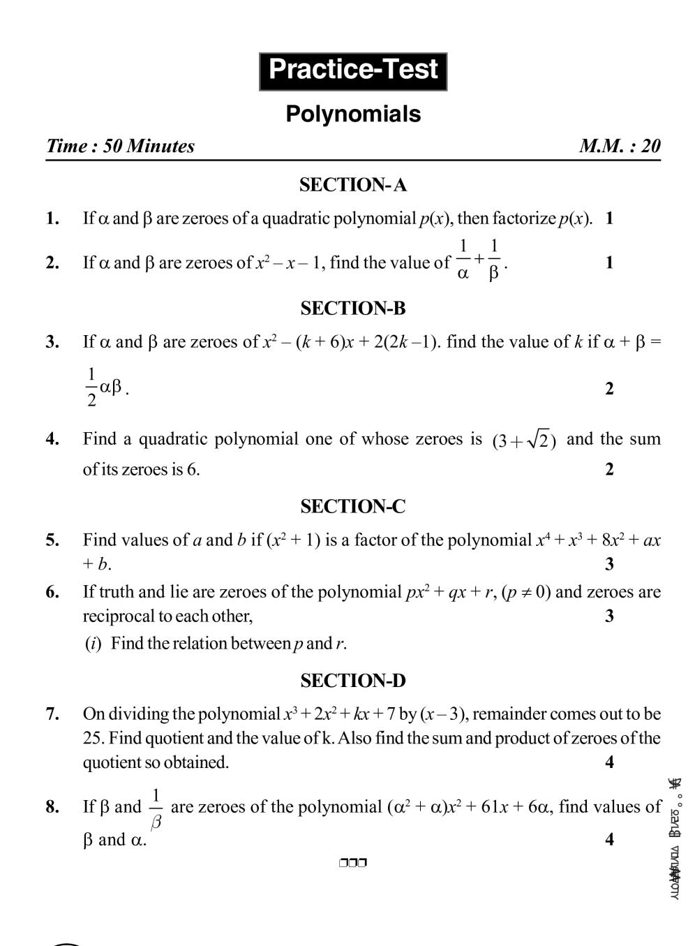 Cbse Notes Class 10 Maths Polynomials Aglasem Schools 