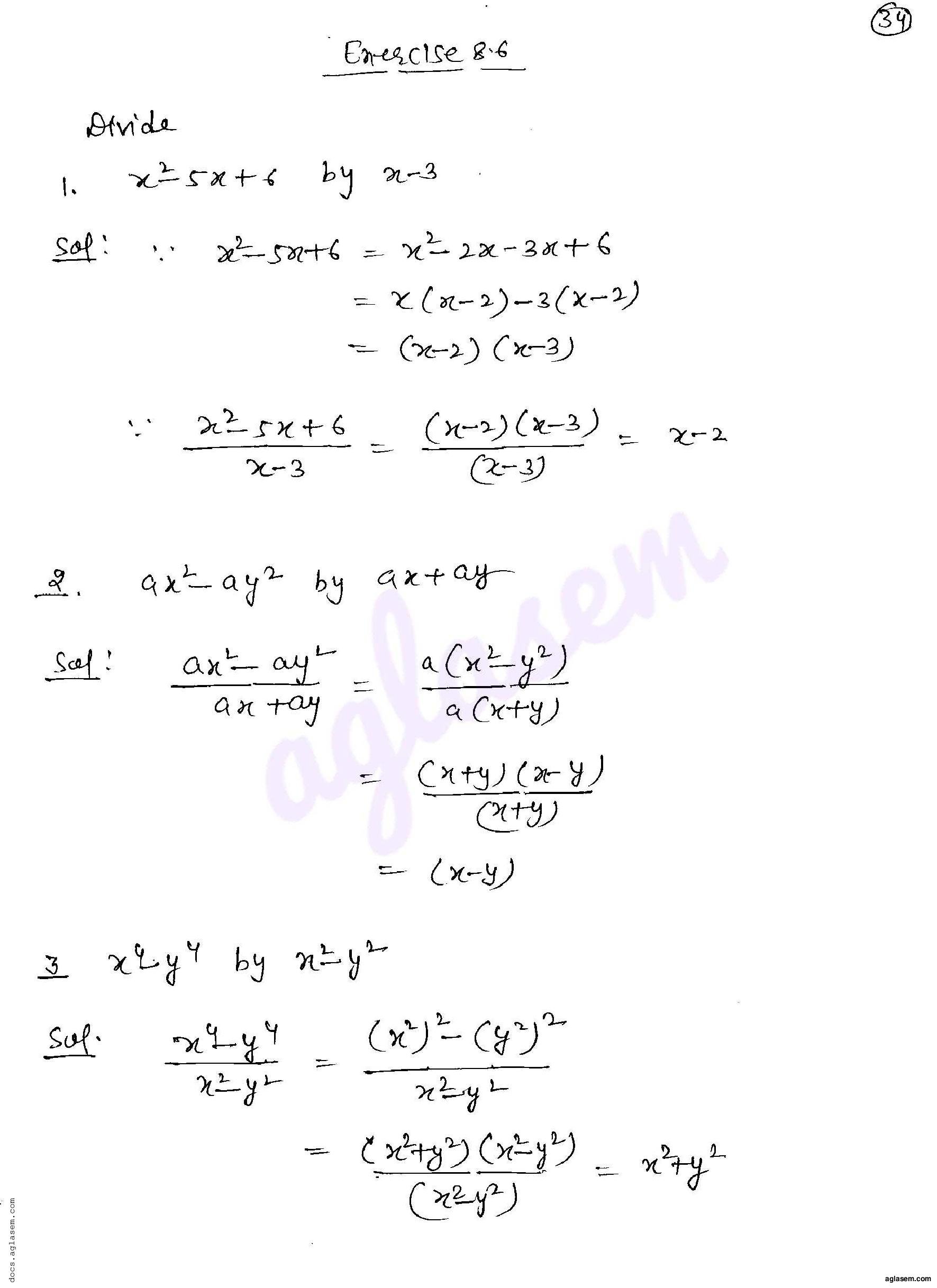 RD Sharma Solutions Class 8 Chapter 8 Division of Algebraic Expressions Exercise 8.6 - Page 1