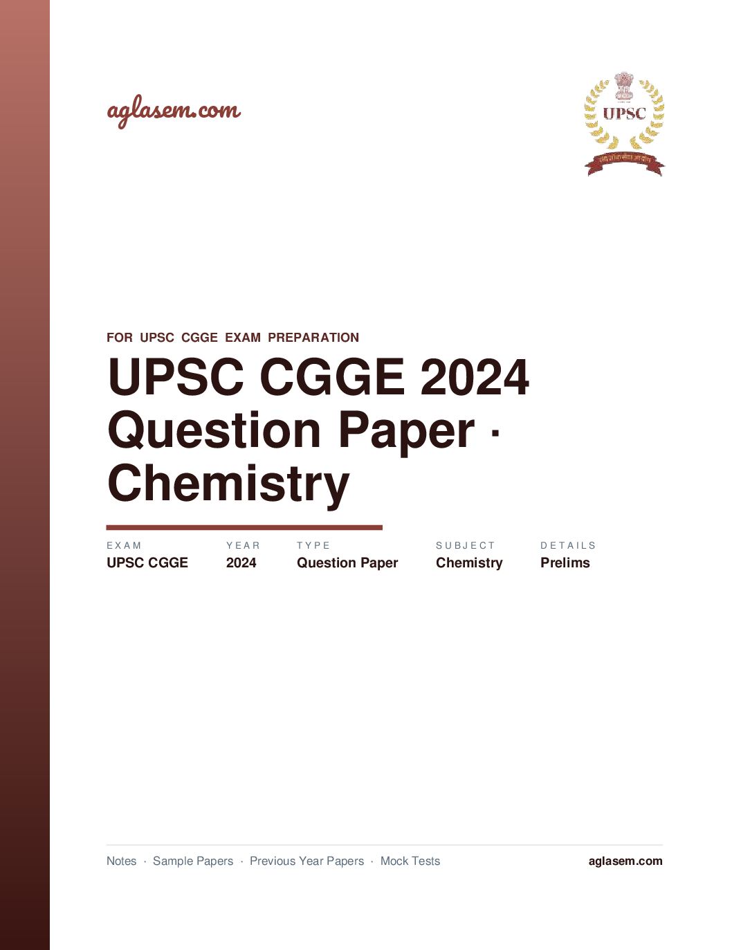 UPSC CGGE 2024 (Prelims) Question Paper Chemistry - Page 1 of 33