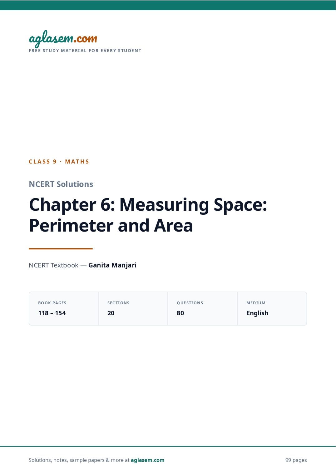 NCERT Solutions Class 9 Maths Chapter 6 Measuring Space Perimeter and Area - Page 1 of 100