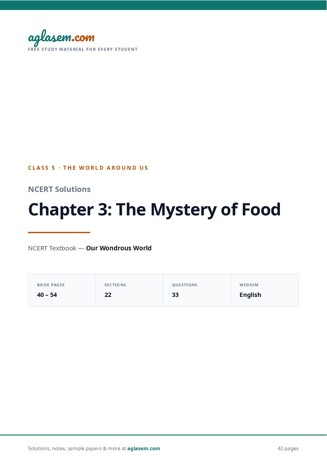 NCERT Solutions Class 5 The World Around Us Chapter 3 the Mystery of Food - Page 1 of 43