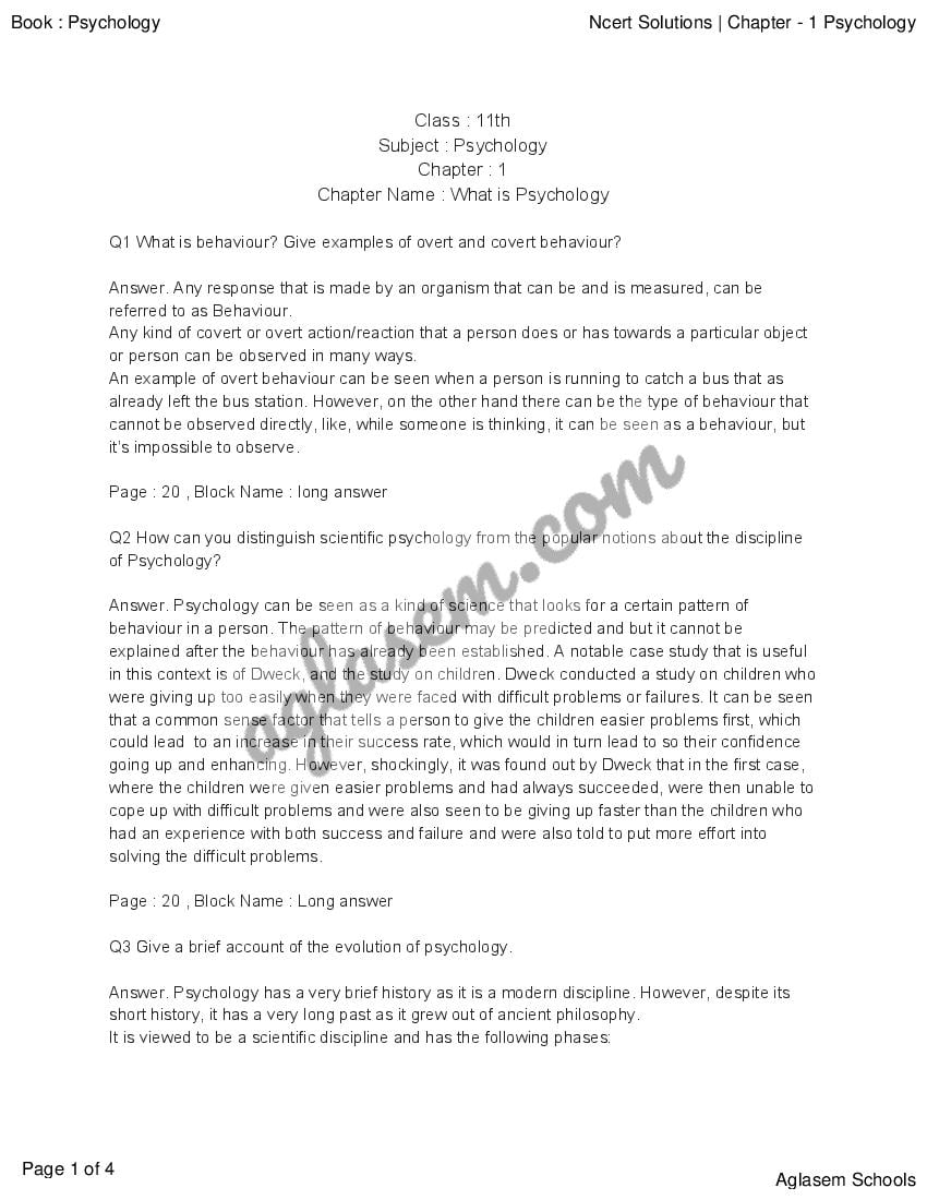 case study questions psychology class 11 with answers