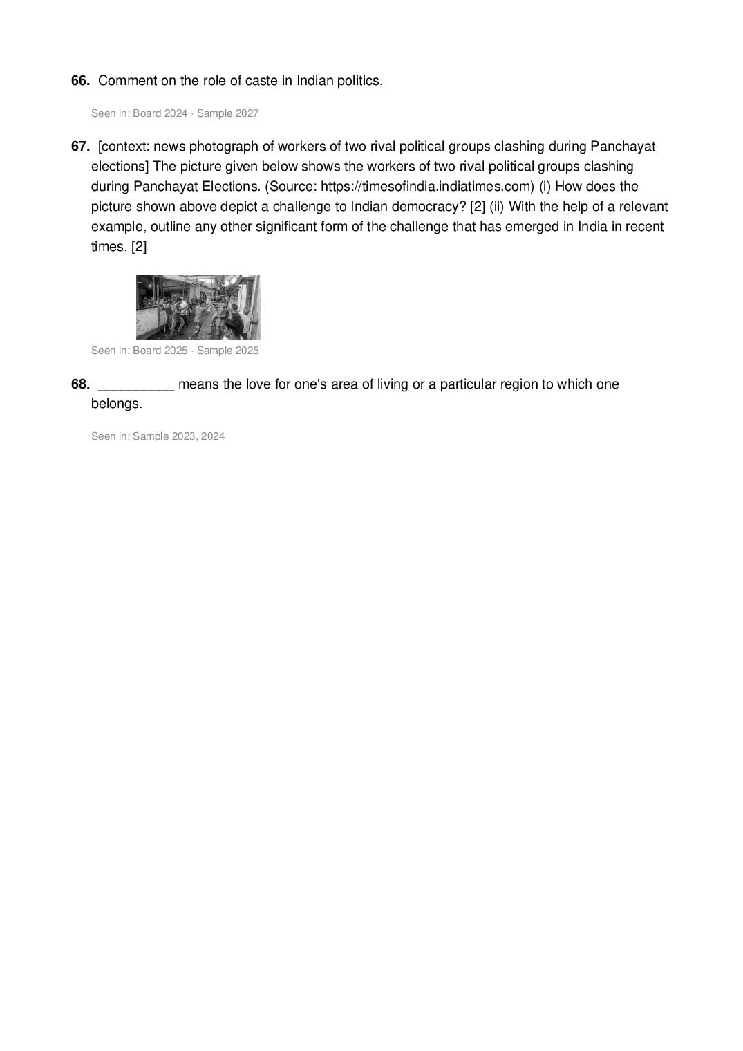 ISC Class 12 Political Science Important Questions 2027 (PDF)