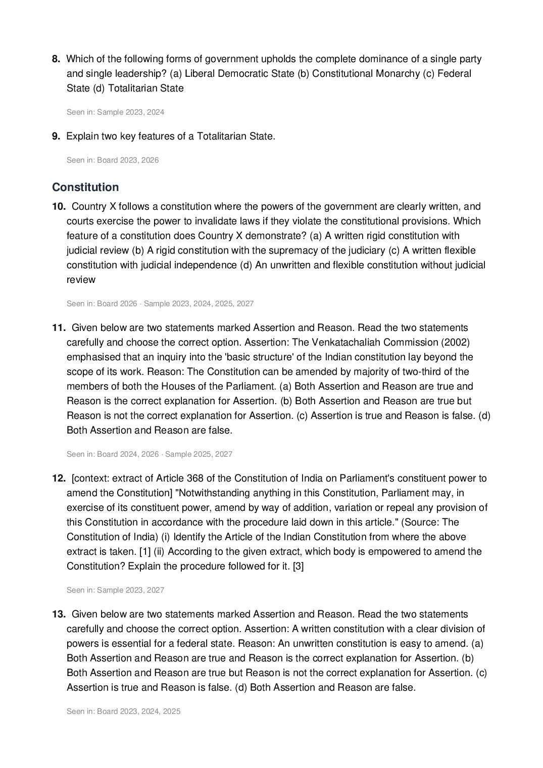 ISC Class 12 Political Science Important Questions 2027 (PDF)