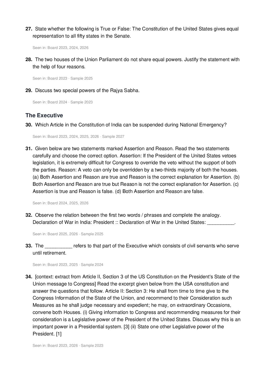 ISC Class 12 Political Science Important Questions 2027 (PDF)