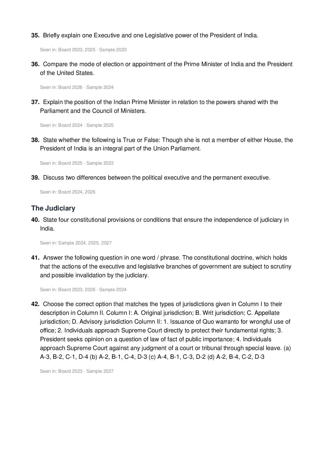 ISC Class 12 Political Science Important Questions 2027 (PDF)