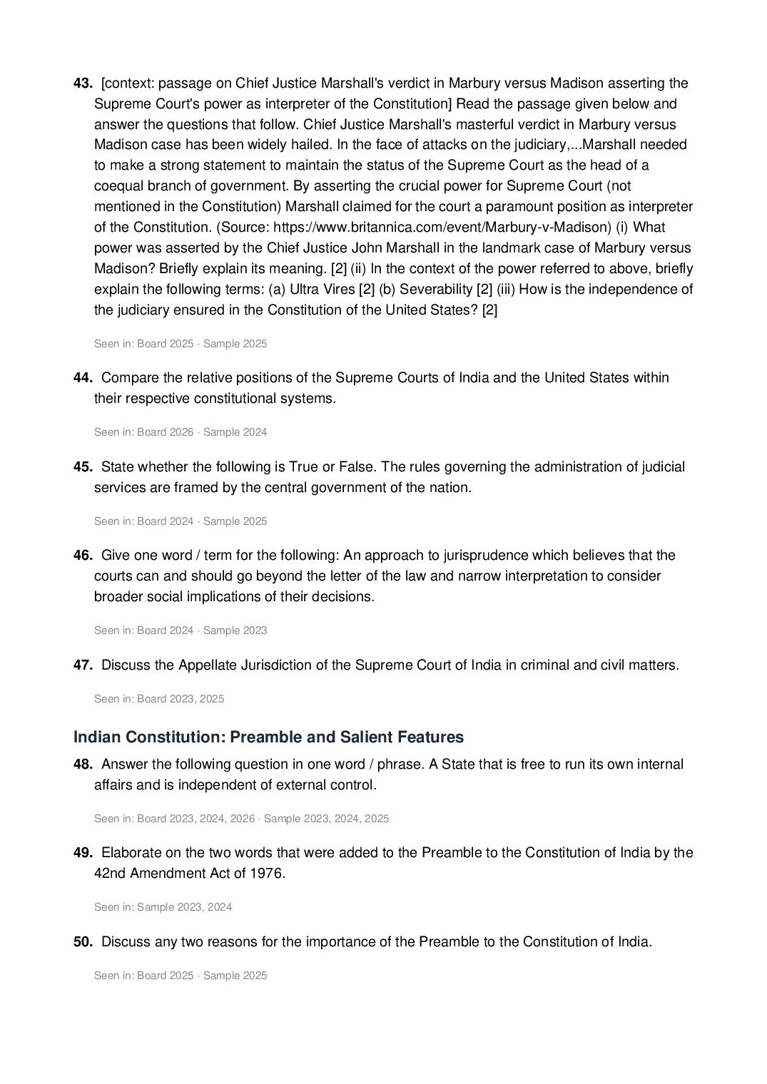 ISC Class 12 Political Science Important Questions 2027 (PDF)