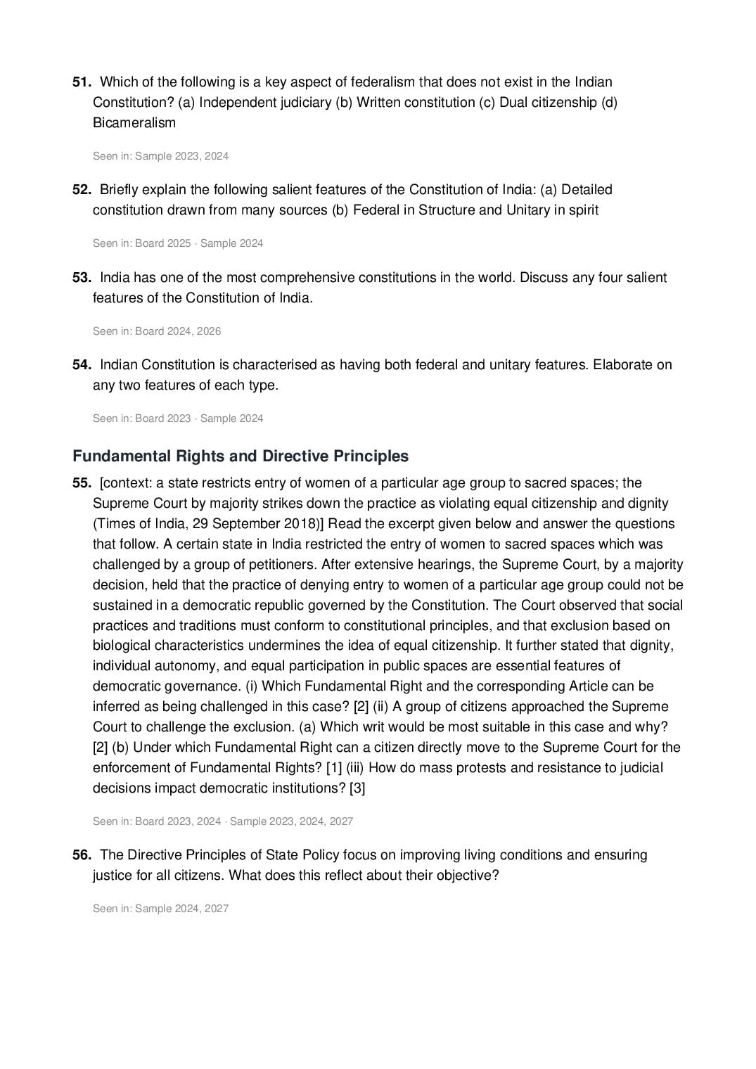 ISC Class 12 Political Science Important Questions 2027 (PDF)