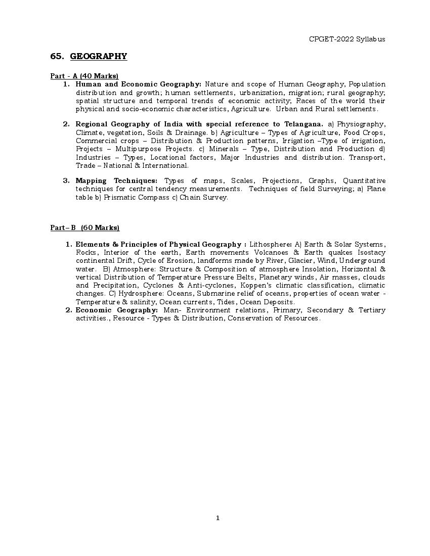 TS CPGET 2022 Syllabus M.Sc Geography - Page 1