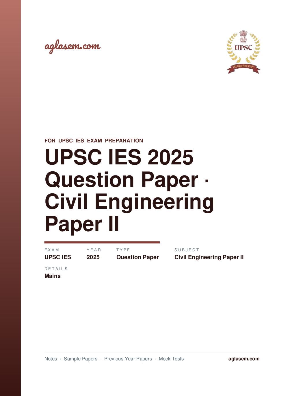 UPSC IES 2025 (Mains) Question Paper for Civil Engineering Paper II - Page 1 of 13