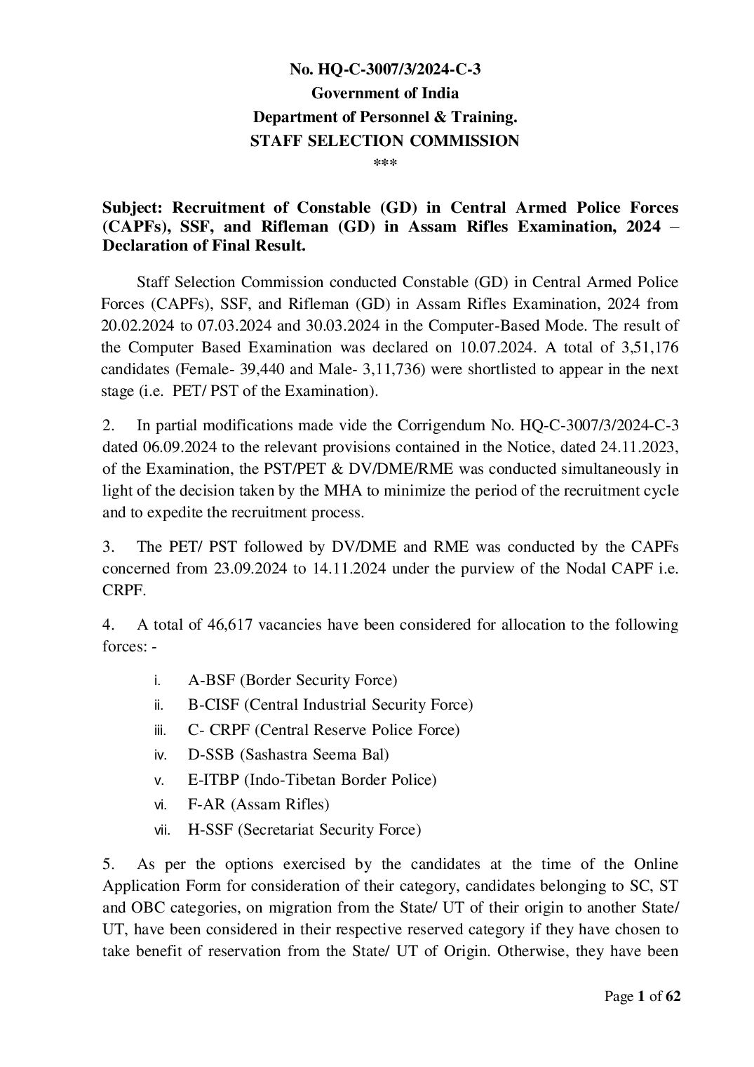 SSC GD Constable 2024 Cut Off - Page 1 of 62