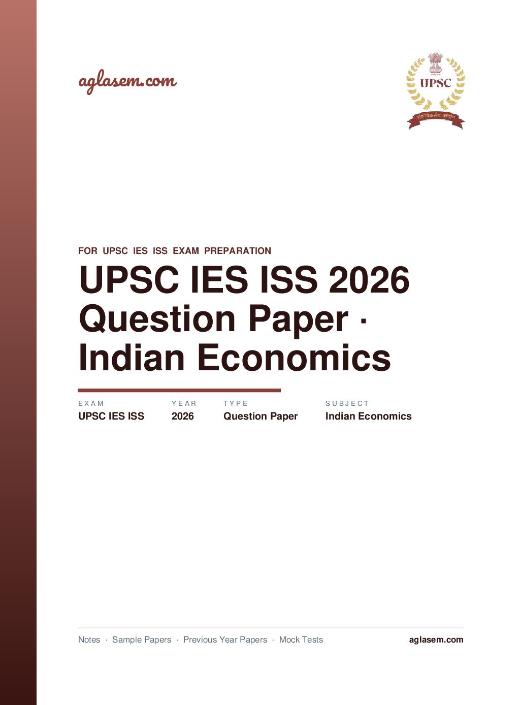 UPSC IES ISS 2026 Question Paper for Indian Economics - Page 1 of 5