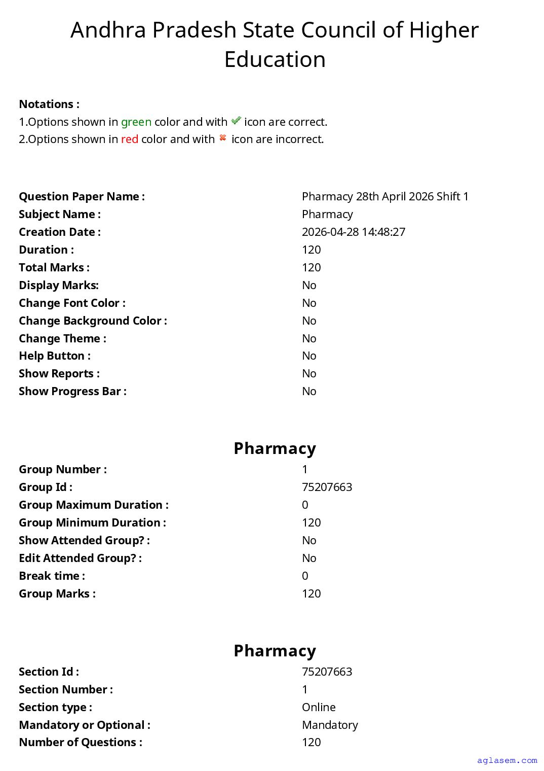 AP PGECET 2026 Question Paper for Pharmacy - Page 1 of 54