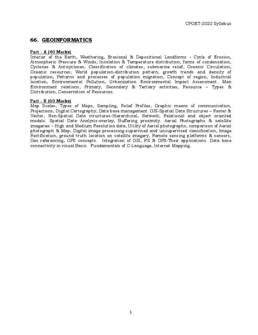TS CPGET 2022 Syllabus M.Sc Geo-Informatics - Page 1