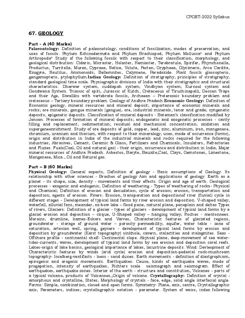 TS CPGET 2022 Syllabus M.Sc Geology - Page 1