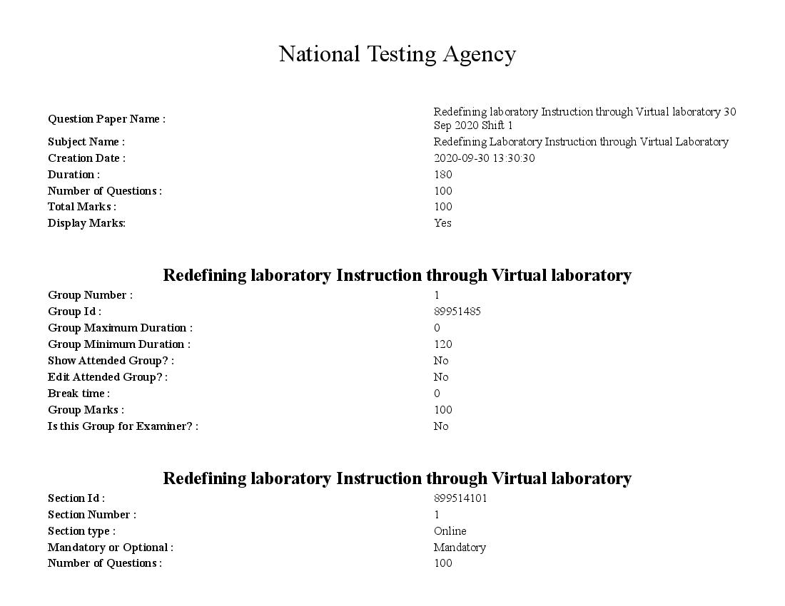 SWAYAM 2020 Question Paper Redefining Laboratory Instruction through Virtual Laboratory - Page 1 of 52